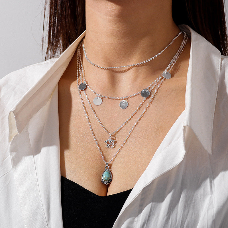 Women's Fashion Vintage Turquoise Drop Pendant Necklace