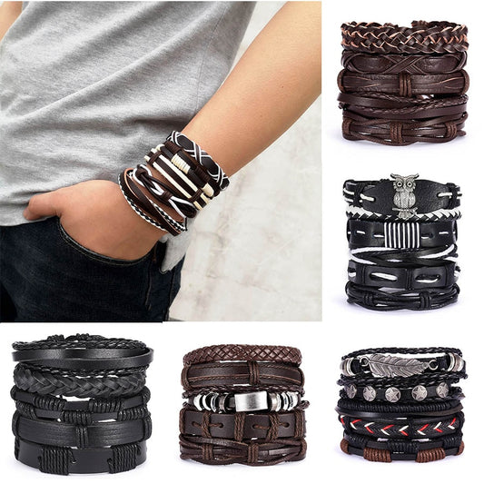 Men Leather Braid Bracelet.