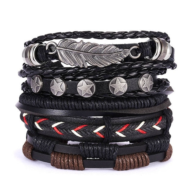 Men Leather Braid Bracelet.