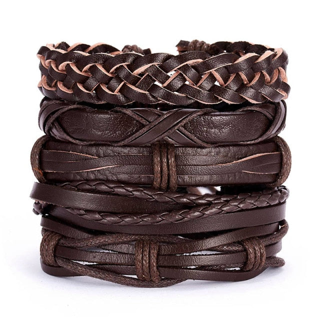 Men Leather Braid Bracelet.