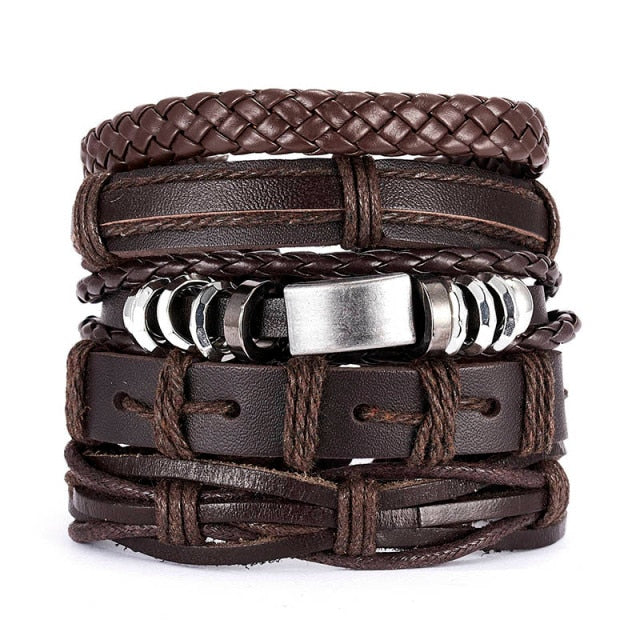 Men Leather Braid Bracelet.