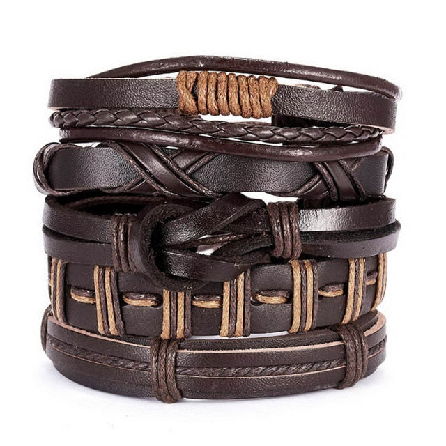 Men Leather Braid Bracelet.