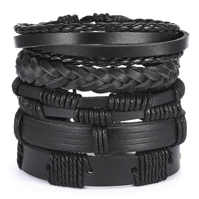 Men Leather Braid Bracelet.