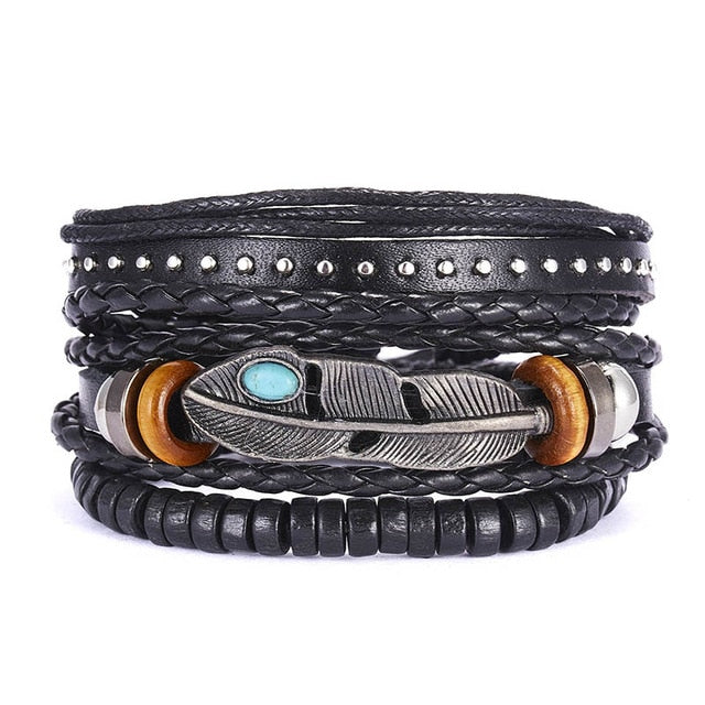 Men Leather Braid Bracelet.