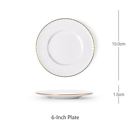 EECAMAIL European Bone China Phnom Penh Plate Household Dinner Plate Creative Western Plate Simple Ceramic Tableware Bowl Plate