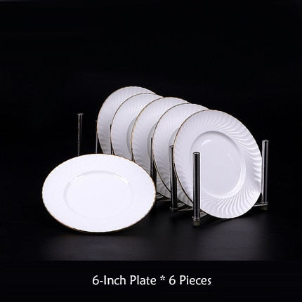 EECAMAIL European Bone China Phnom Penh Plate Household Dinner Plate Creative Western Plate Simple Ceramic Tableware Bowl Plate