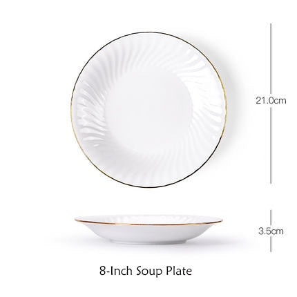 EECAMAIL European Bone China Phnom Penh Plate Household Dinner Plate Creative Western Plate Simple Ceramic Tableware Bowl Plate