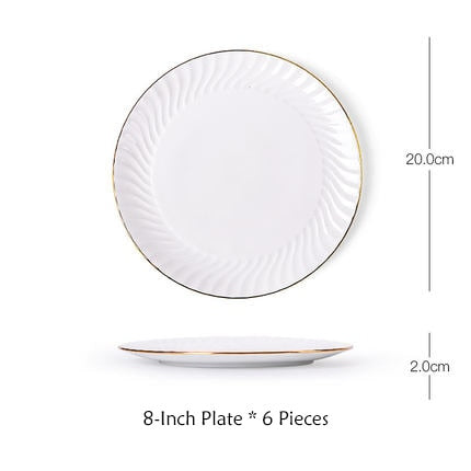 EECAMAIL European Bone China Phnom Penh Plate Household Dinner Plate Creative Western Plate Simple Ceramic Tableware Bowl Plate