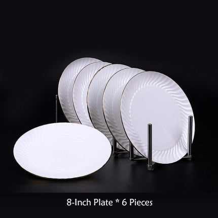 EECAMAIL European Bone China Phnom Penh Plate Household Dinner Plate Creative Western Plate Simple Ceramic Tableware Bowl Plate