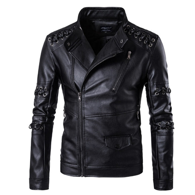 New Design Handsome Men Leather Jackets Europe and America Braided Rope Motorcycle Leather Jacket Male Coat Jaqueta De Couro