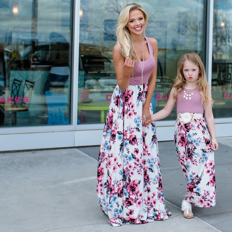 Mother and Daughter Sleeveless Long Dress