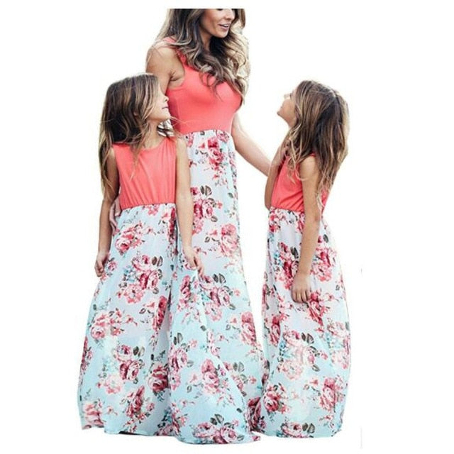 Mother and Daughter Sleeveless Long Dress