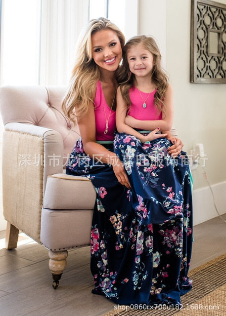 Mother and Daughter Sleeveless Long Dress