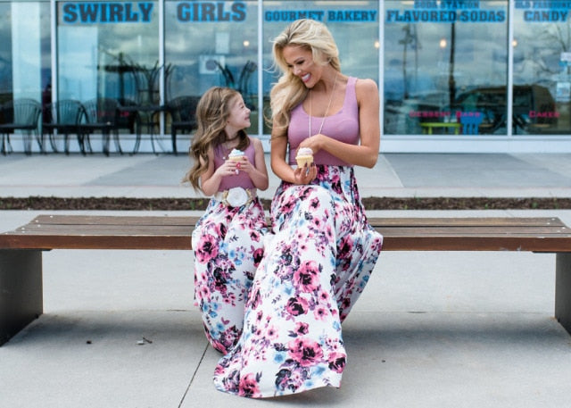 Mother and Daughter Sleeveless Long Dress