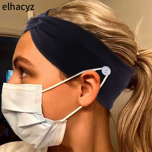 Soft Elastic Hair Band Button Headband Facemask Holder Wearing Mask Protect Ears Sports Quick Dry Sweat Headband For Adults&amp;Kids