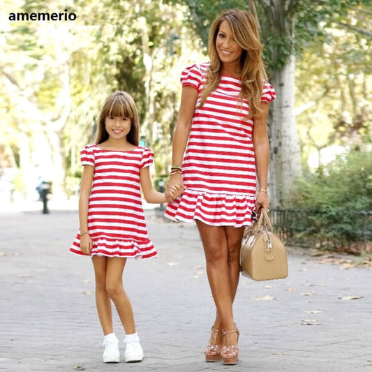 Family Matching Clothes 2020 Striped Mother Daughter Dresses Short Sleeve  Girl Big Sister Mother Kids Matching Family Clothes