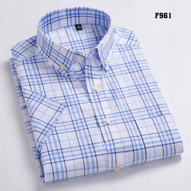 High Quality Men&#39;s Oxford Casual Shirts Leisure Design Plaid Men&#39;s Social Shirts 100% Cotton Short Sleeve Men&#39;s Dress Shirts