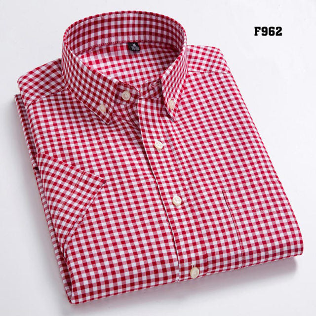 High Quality Men&#39;s Oxford Casual Shirts Leisure Design Plaid Men&#39;s Social Shirts 100% Cotton Short Sleeve Men&#39;s Dress Shirts