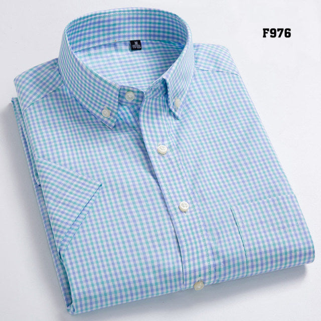 High Quality Men&#39;s Oxford Casual Shirts Leisure Design Plaid Men&#39;s Social Shirts 100% Cotton Short Sleeve Men&#39;s Dress Shirts