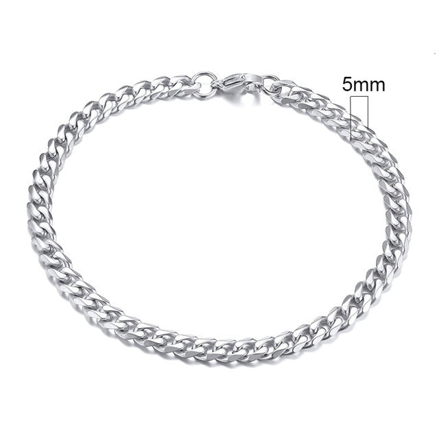 Vnox Mens Simple 3-11mm Stainless Steel Curb Cuban Link Chain Bracelets for Women Unisex Wrist Jewelry Gifts.