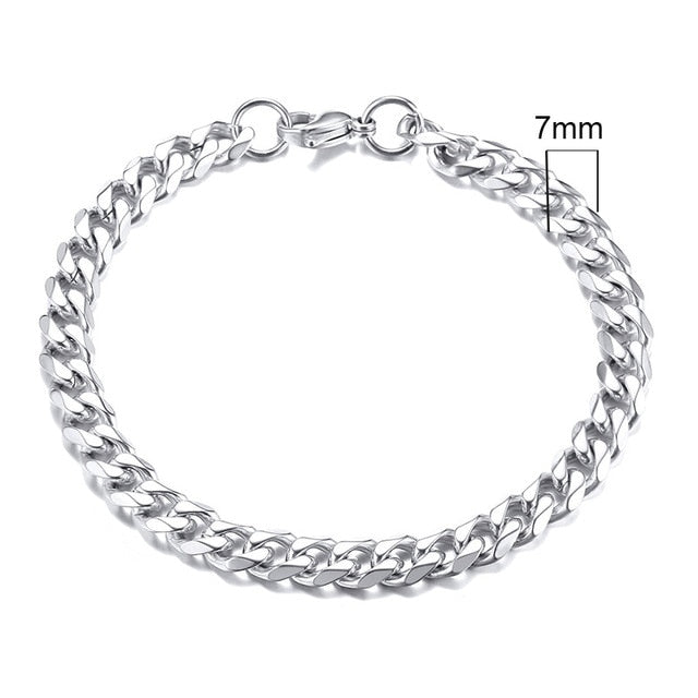 Vnox Mens Simple 3-11mm Stainless Steel Curb Cuban Link Chain Bracelets for Women Unisex Wrist Jewelry Gifts.