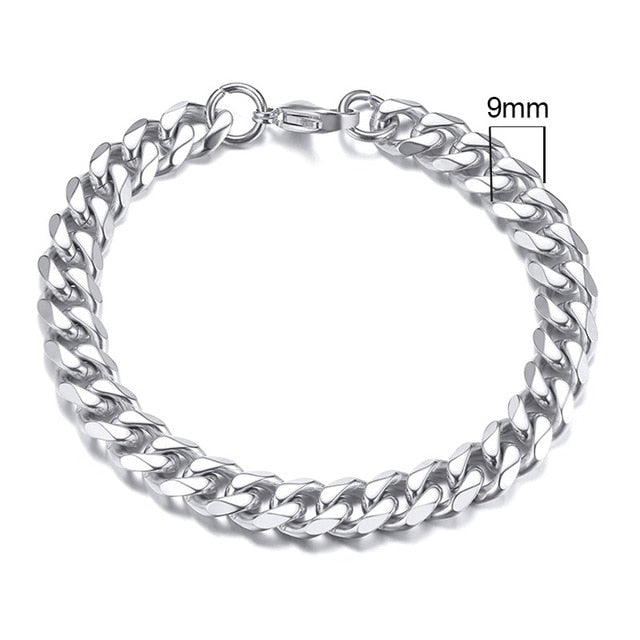 Vnox Mens Simple 3-11mm Stainless Steel Curb Cuban Link Chain Bracelets for Women Unisex Wrist Jewelry Gifts.