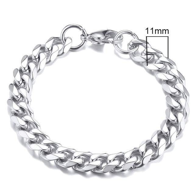 Vnox Mens Simple 3-11mm Stainless Steel Curb Cuban Link Chain Bracelets for Women Unisex Wrist Jewelry Gifts.