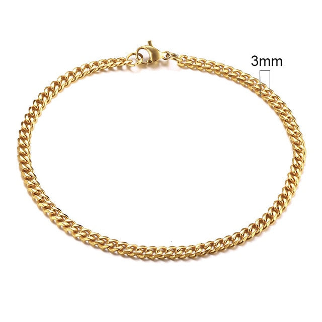 Vnox Mens Simple 3-11mm Stainless Steel Curb Cuban Link Chain Bracelets for Women Unisex Wrist Jewelry Gifts.