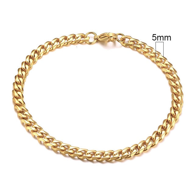 Vnox Mens Simple 3-11mm Stainless Steel Curb Cuban Link Chain Bracelets for Women Unisex Wrist Jewelry Gifts.