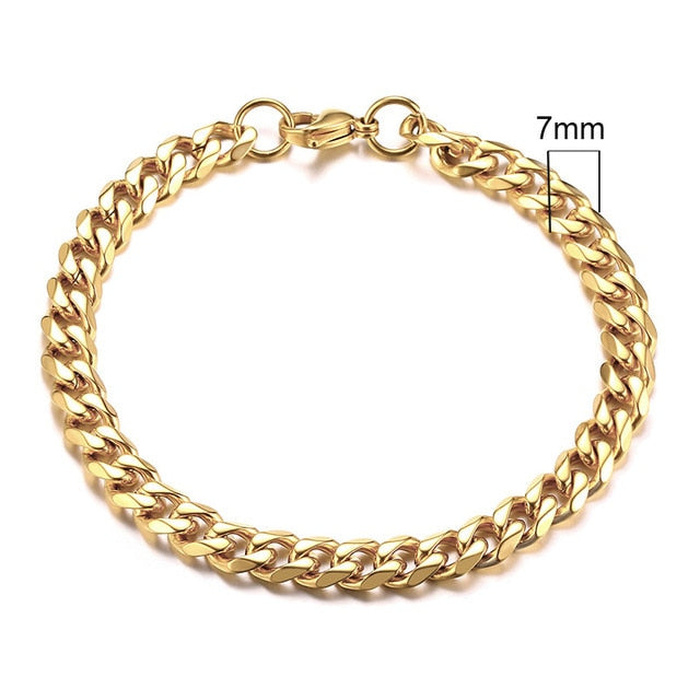 Vnox Mens Simple 3-11mm Stainless Steel Curb Cuban Link Chain Bracelets for Women Unisex Wrist Jewelry Gifts.