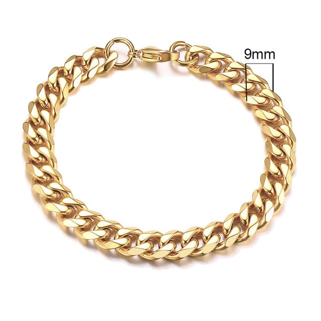 Vnox Mens Simple 3-11mm Stainless Steel Curb Cuban Link Chain Bracelets for Women Unisex Wrist Jewelry Gifts.