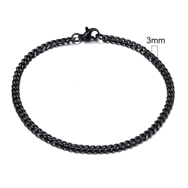 Vnox Mens Simple 3-11mm Stainless Steel Curb Cuban Link Chain Bracelets for Women Unisex Wrist Jewelry Gifts.