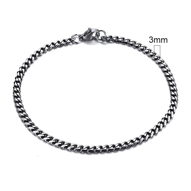 Vnox Mens Simple 3-11mm Stainless Steel Curb Cuban Link Chain Bracelets for Women Unisex Wrist Jewelry Gifts.