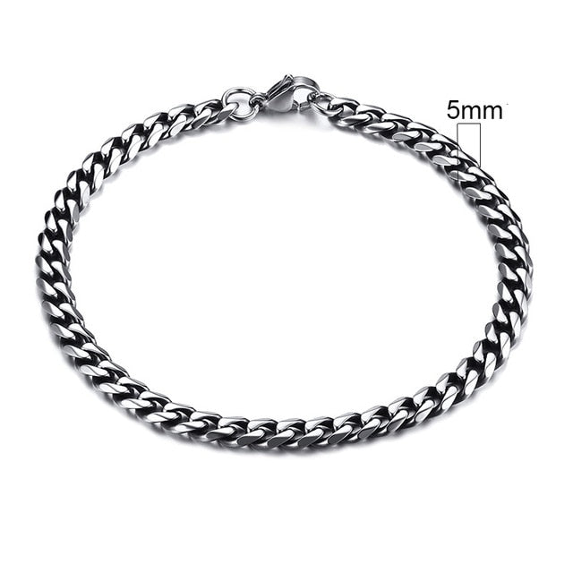 Vnox Mens Simple 3-11mm Stainless Steel Curb Cuban Link Chain Bracelets for Women Unisex Wrist Jewelry Gifts.