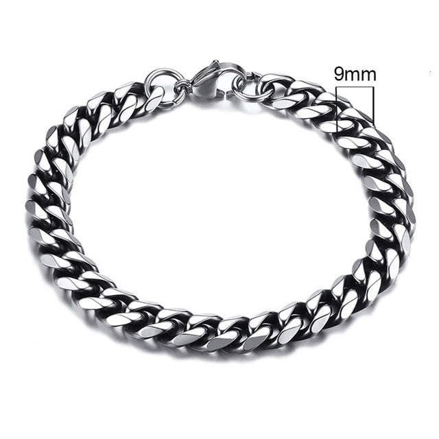 Vnox Mens Simple 3-11mm Stainless Steel Curb Cuban Link Chain Bracelets for Women Unisex Wrist Jewelry Gifts.