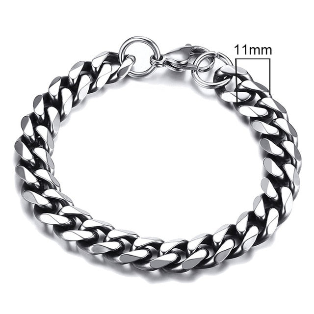 Vnox Mens Simple 3-11mm Stainless Steel Curb Cuban Link Chain Bracelets for Women Unisex Wrist Jewelry Gifts.