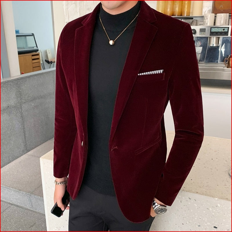 Men's Slim Fit Gold Velvet Wedding Suit Jacket - Casual & Formal Blazer