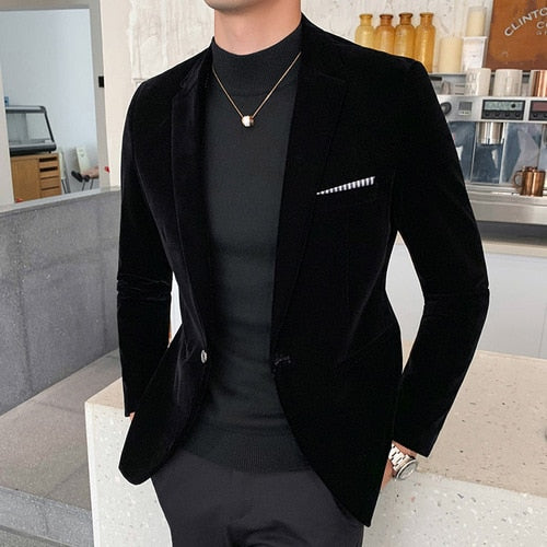 Men's Slim Fit Gold Velvet Wedding Suit Jacket - Casual & Formal Blazer