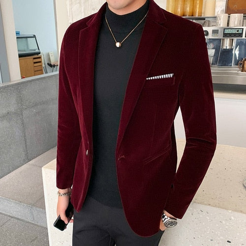 High Quality Gold Velvet Men Suit Jacket Fashion Men&#39;s Wedding Dress Jacket Casual Slim Suit Jacket Formal Evening Dress Blazer