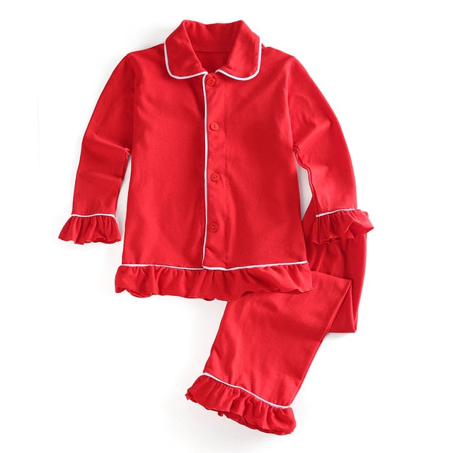 pyjamas kids wholesale children clothes blank sleepwear cotton pijama christmas ruffle frill  toddler girl pajamas set