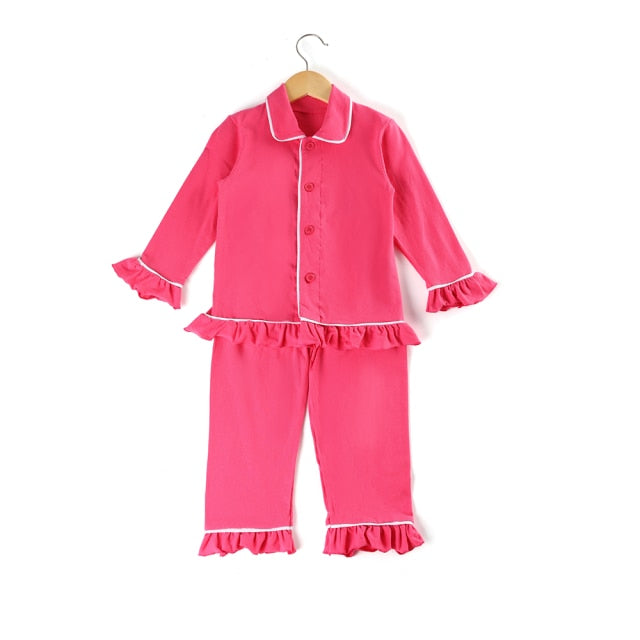 pyjamas kids wholesale children clothes blank sleepwear cotton pijama christmas ruffle frill  toddler girl pajamas set