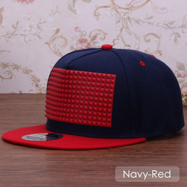 Fancy  Snapback Baseball Cap with 3D Silicon Square Pyramid Decorations..