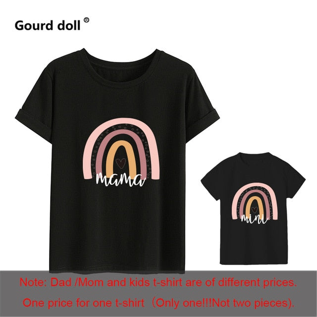 Mother and Daughter Rainbow Print Family Matching Fashion T-shirt.