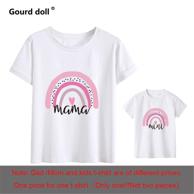 Mother and Daughter Rainbow Print Family Matching Fashion T-shirt.