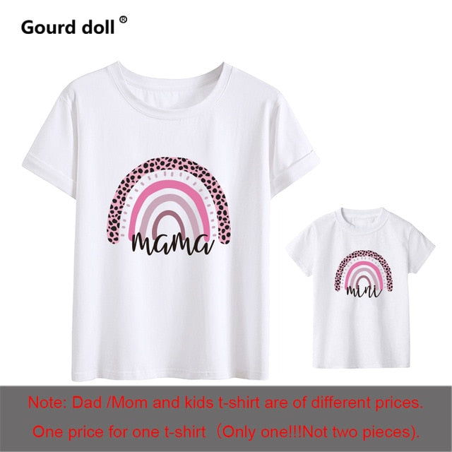 Mother and Daughter Rainbow Print Family Matching Fashion T-shirt.