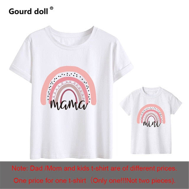 Mother and Daughter Rainbow Print Family Matching Fashion T-shirt.