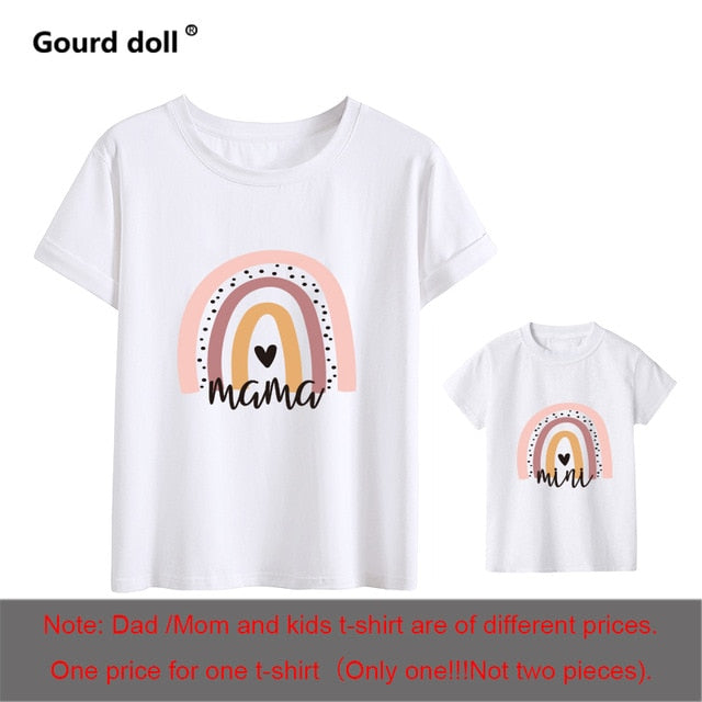 Mother and Daughter Rainbow Print Family Matching Fashion T-shirt.