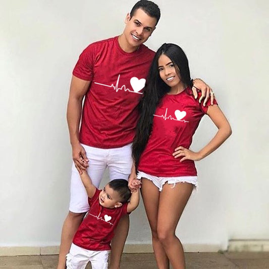 Love Heartbeat Family Matching Fashion T- Shirt.