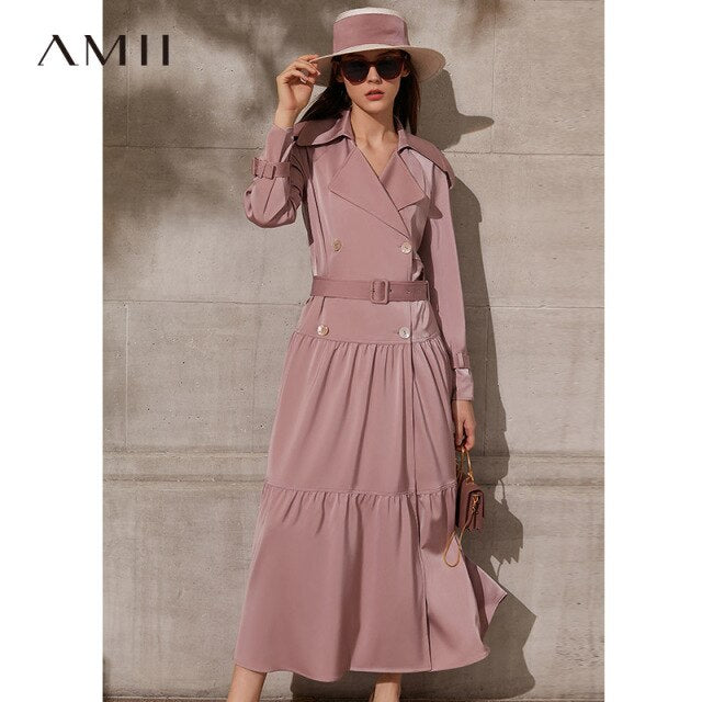 Amii Minimalism Spring New Women's Coat Causal Solid Lapel Bouble Bresated Long Women Trench Coat Female Dress 12140014