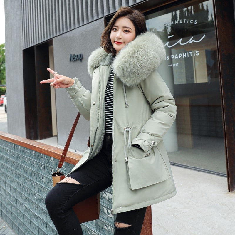 Fitaylor New 2021 Winter Parkas Women Large Fur Collar Hooded Jacket